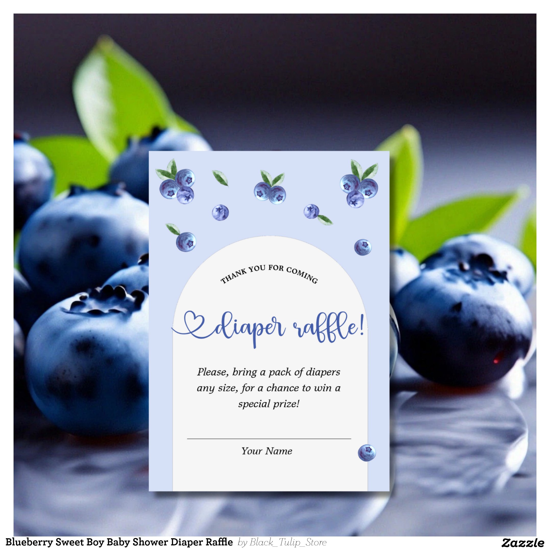 Blueberry Sweet Boy Baby Shower Diaper Raffle Enclosure Card