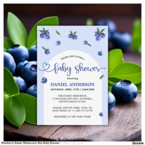 Blueberry Sweet Watercolor Boy Baby Shower Invitation