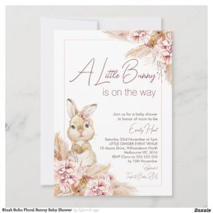 Blush Boho Floral Bunny Baby Shower Invitation