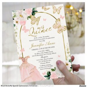 Blush Butterfly Spanish Quinceanera Invitations