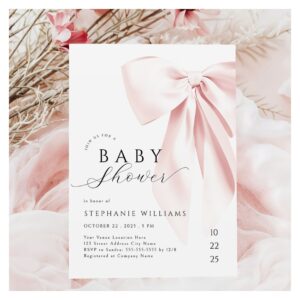 Blush Pink Bow Baby Shower Invitation