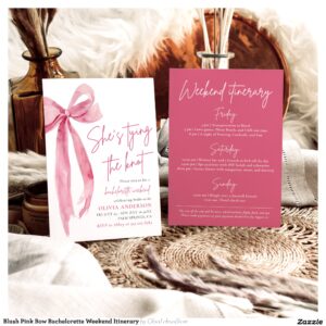 Blush Pink Bow Bachelorette Weekend Itinerary Invitation