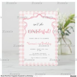 Blush Pink Bow Coquette Onederful 1st Birthday Invitation