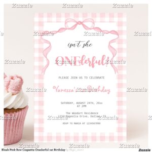 Blush Pink Bow Coquette Onederful 1st Birthday Invitation