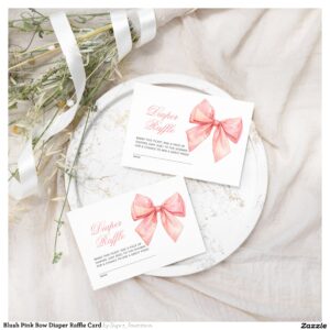 Blush Pink Bow Diaper Raffle Card