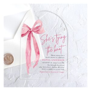 Blush Pink Bow She's Tying the Knot Bridal Shower Acrylic Invitations