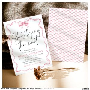 Blush Pink Bow She's Tying the Knot Bridal Shower Invitation