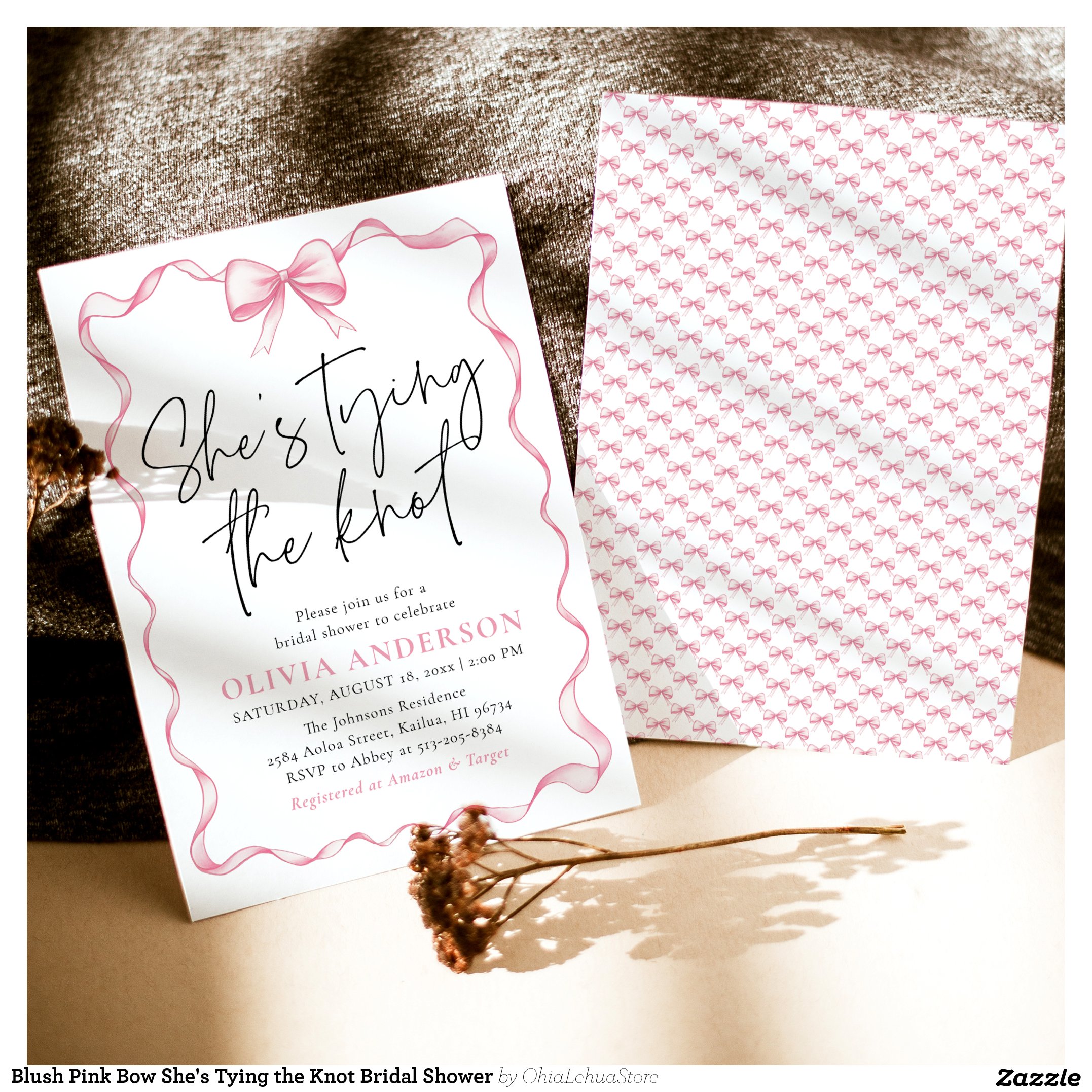 Blush Pink Bow She's Tying the Knot Bridal Shower Invitation