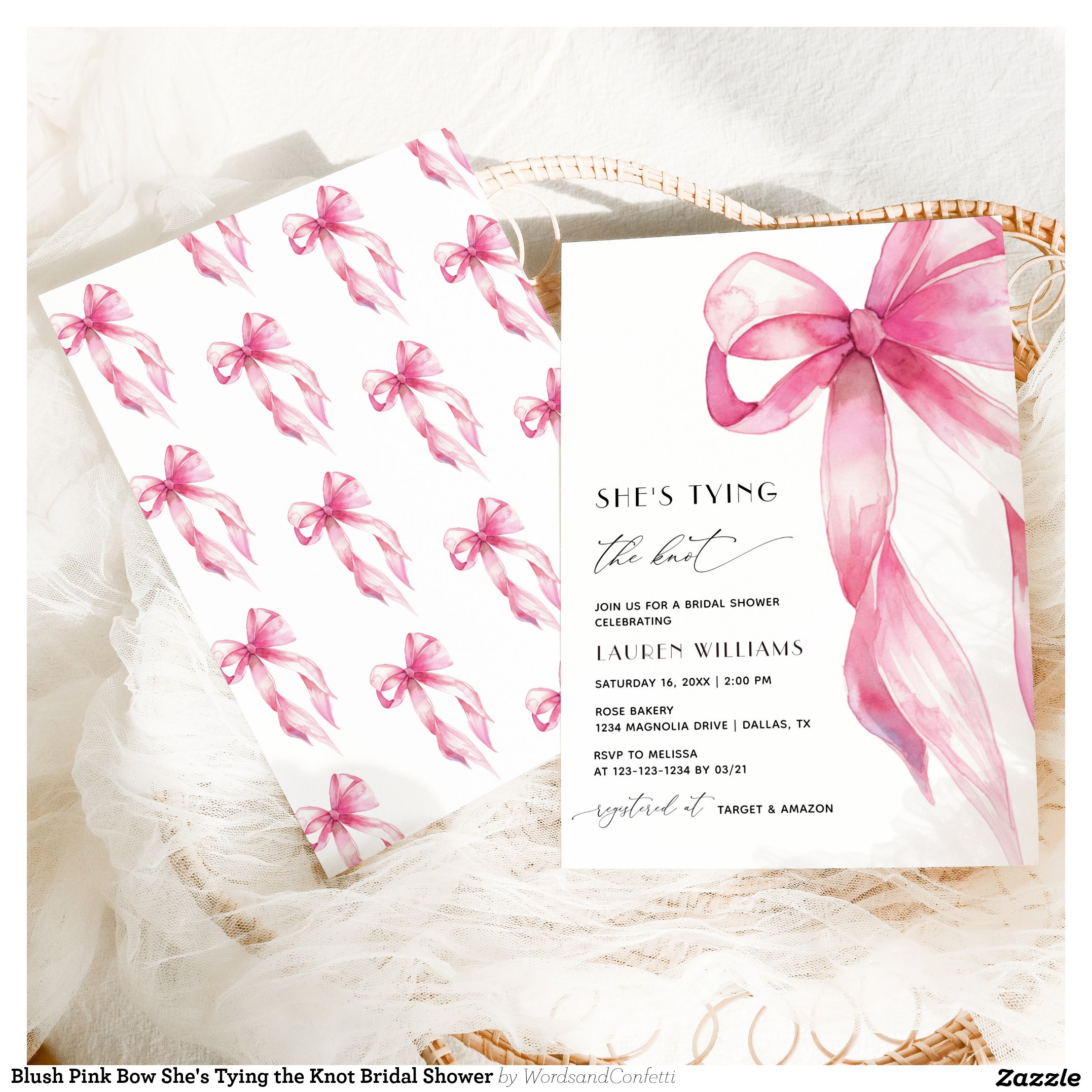 Blush Pink Bow She's Tying the Knot Bridal Shower Invitation