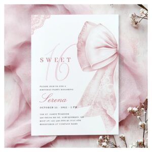 Blush Pink Bow Sweet 16 Birthday Invitation