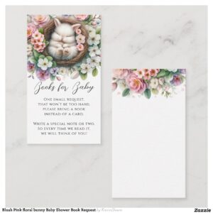 Blush Pink floral bunny Baby Shower Book Request Enclosure Card