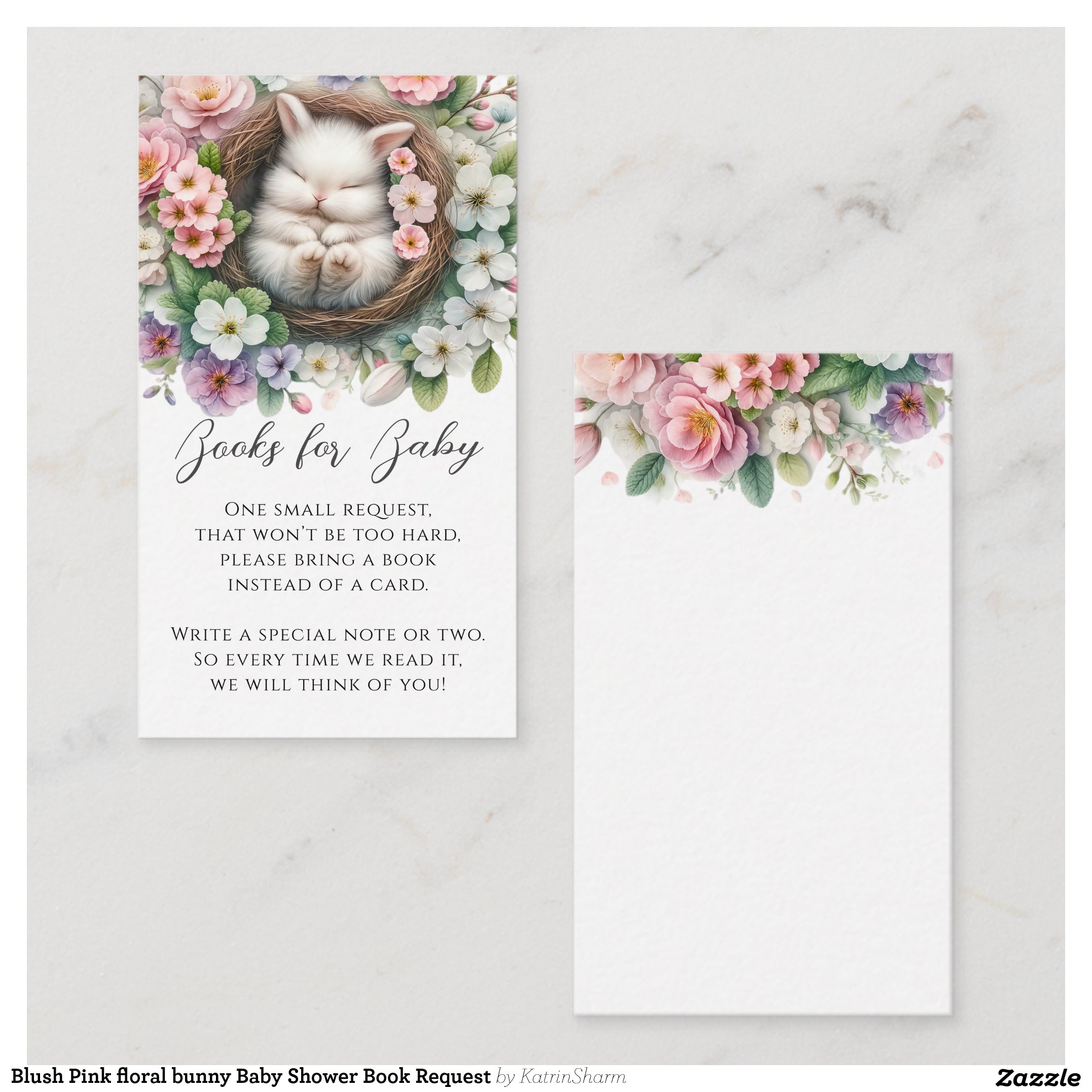 Blush Pink floral bunny Baby Shower Book Request Enclosure Card