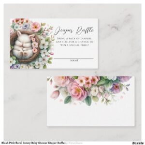 Blush Pink floral bunny Baby Shower Diaper Raffle Enclosure Card