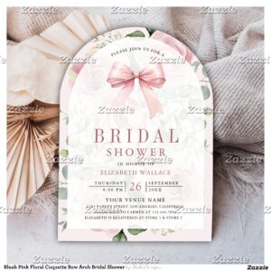 Blush Pink Floral Coquette Bow Arch Bridal Shower Invitation