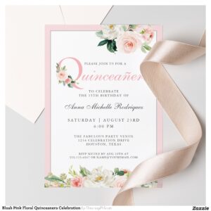 Blush Pink Floral Quinceanera Celebration Invitation