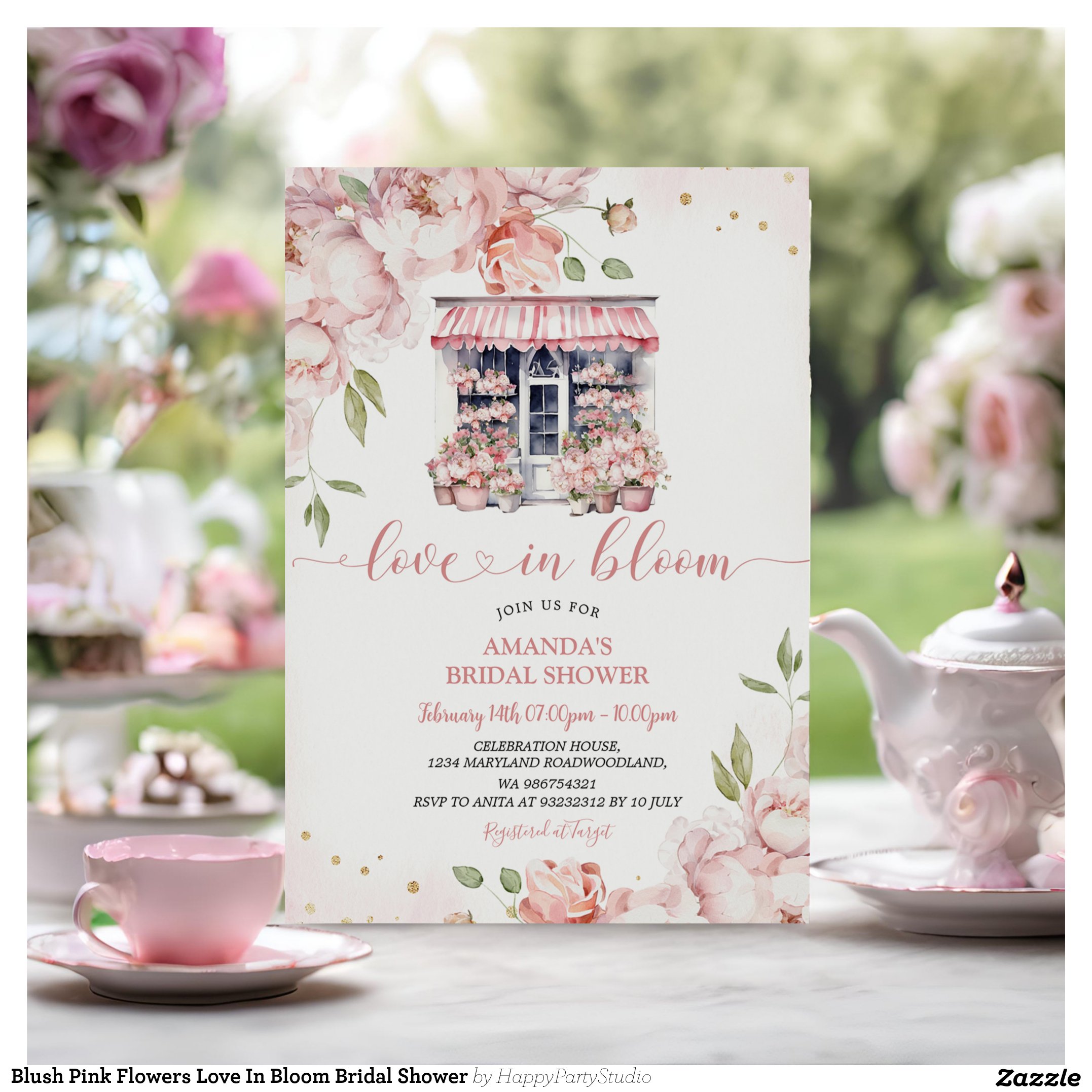 Blush Pink Flowers Love In Bloom Bridal Shower Invitation