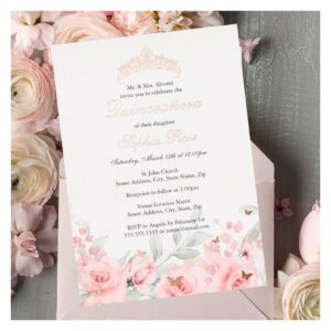 Blush Pink Rose Gold Tiara Quinceanera Foil Invitation