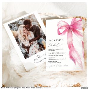 Blush Pink Shes Tying The Knot Photo Bridal Shower Invitation