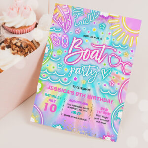 Boat Birthday Party Slide Splash Pad Tie Dye Glow Invitation