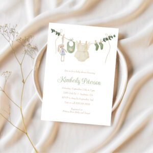 Boho Baby Girl Clothes Line Baby Shower Invitation