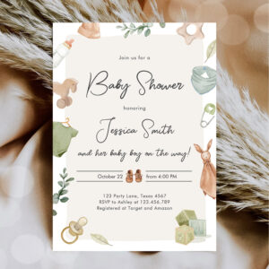 Boho Baby Shower Boy Neutral Clothes Rustic Invitation