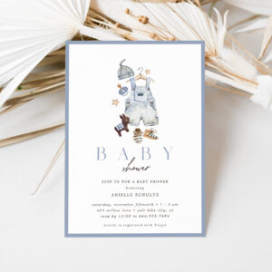 Boho Denim Boy's Rustic Vintage Baby Shower Invitation