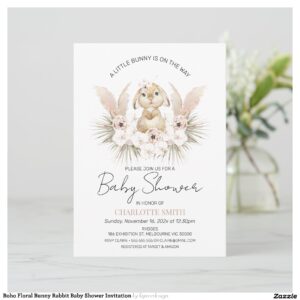Boho Floral Bunny Rabbit Baby Shower Invitation