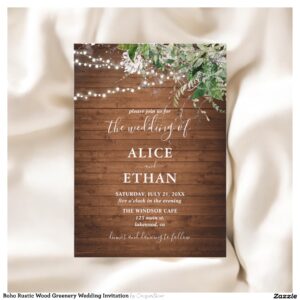 Boho Rustic Wood Greenery Wedding Invitation