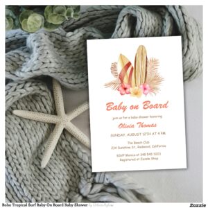 Boho Tropical Surf Baby On Board Baby Shower Invitation