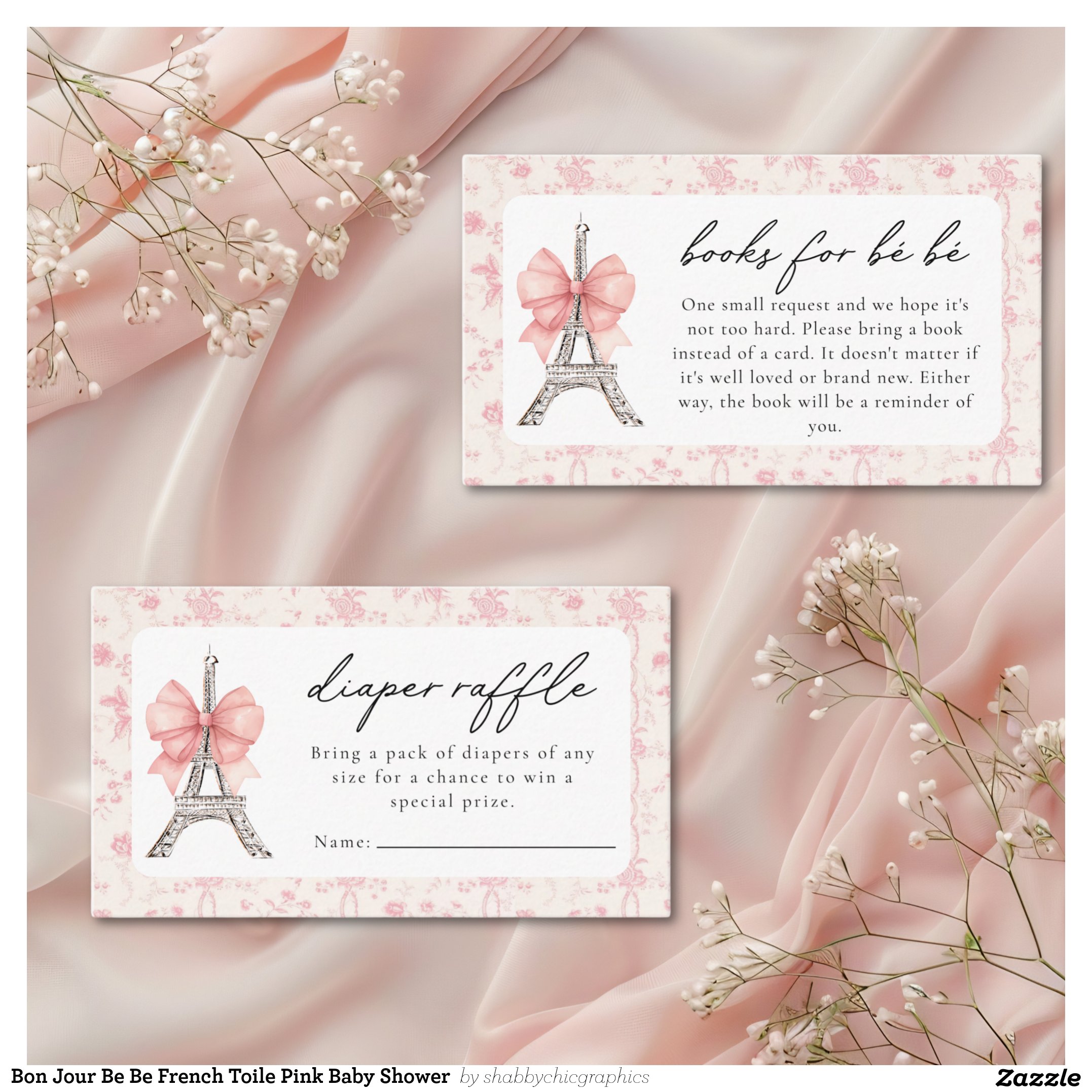 Bon Jour Be Be French Toile Pink Baby Shower Enclosure Card