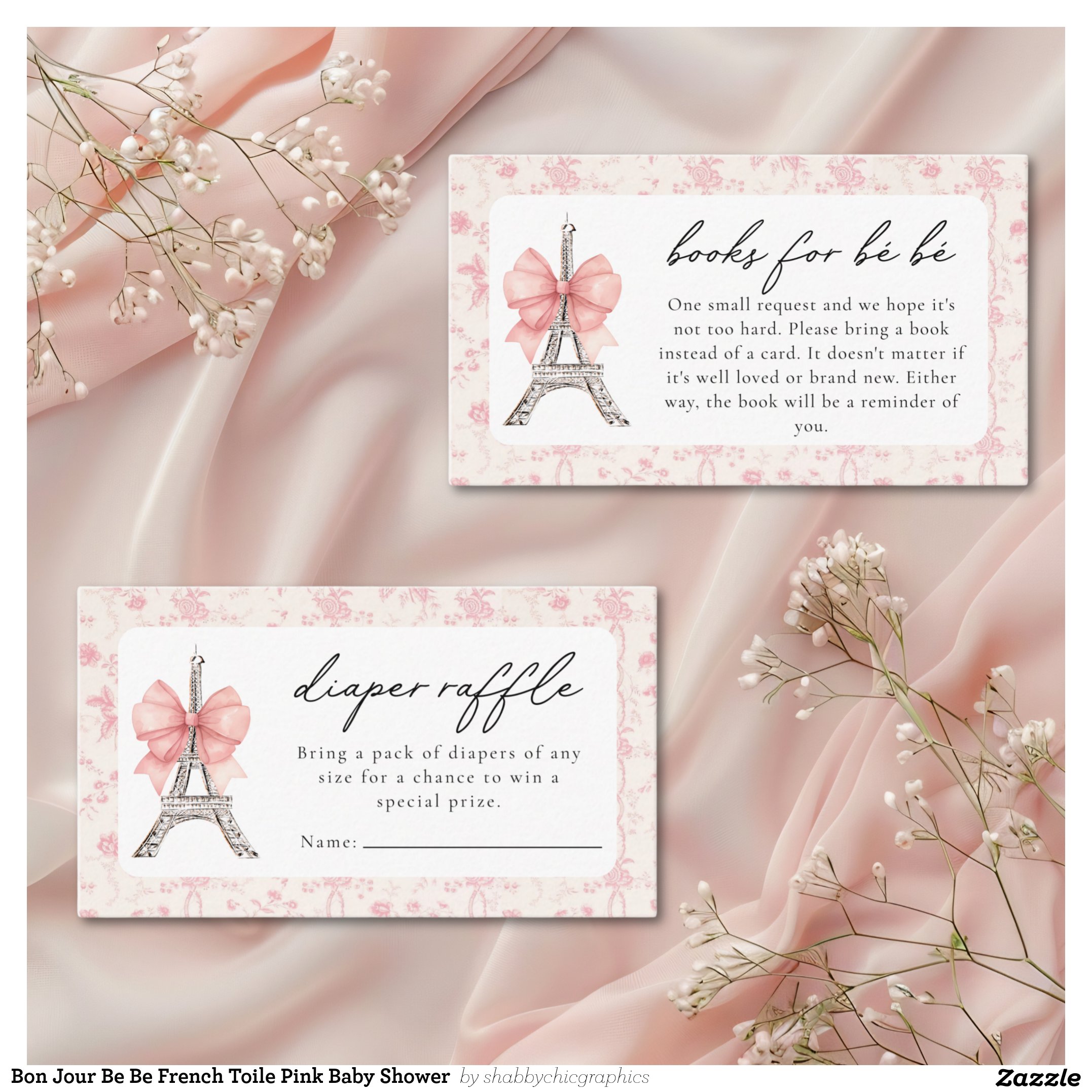 Bon Jour Be Be French Toile Pink Baby Shower Enclosure Card