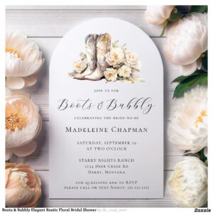 Boots & Bubbly Elegant Rustic Floral Bridal Shower Invitation