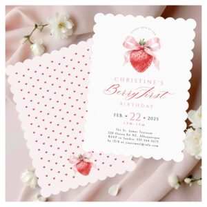 Bow Berry First Birthday Invitation