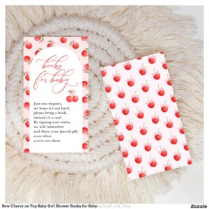 Bow Cherry on Top Baby Girl Shower Books for Baby Enclosure Card