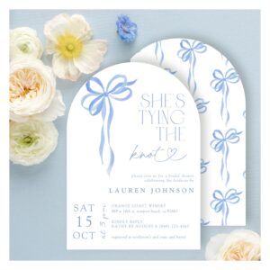 Bow She's Tying the Knot Blue Bridal Shower Invitation