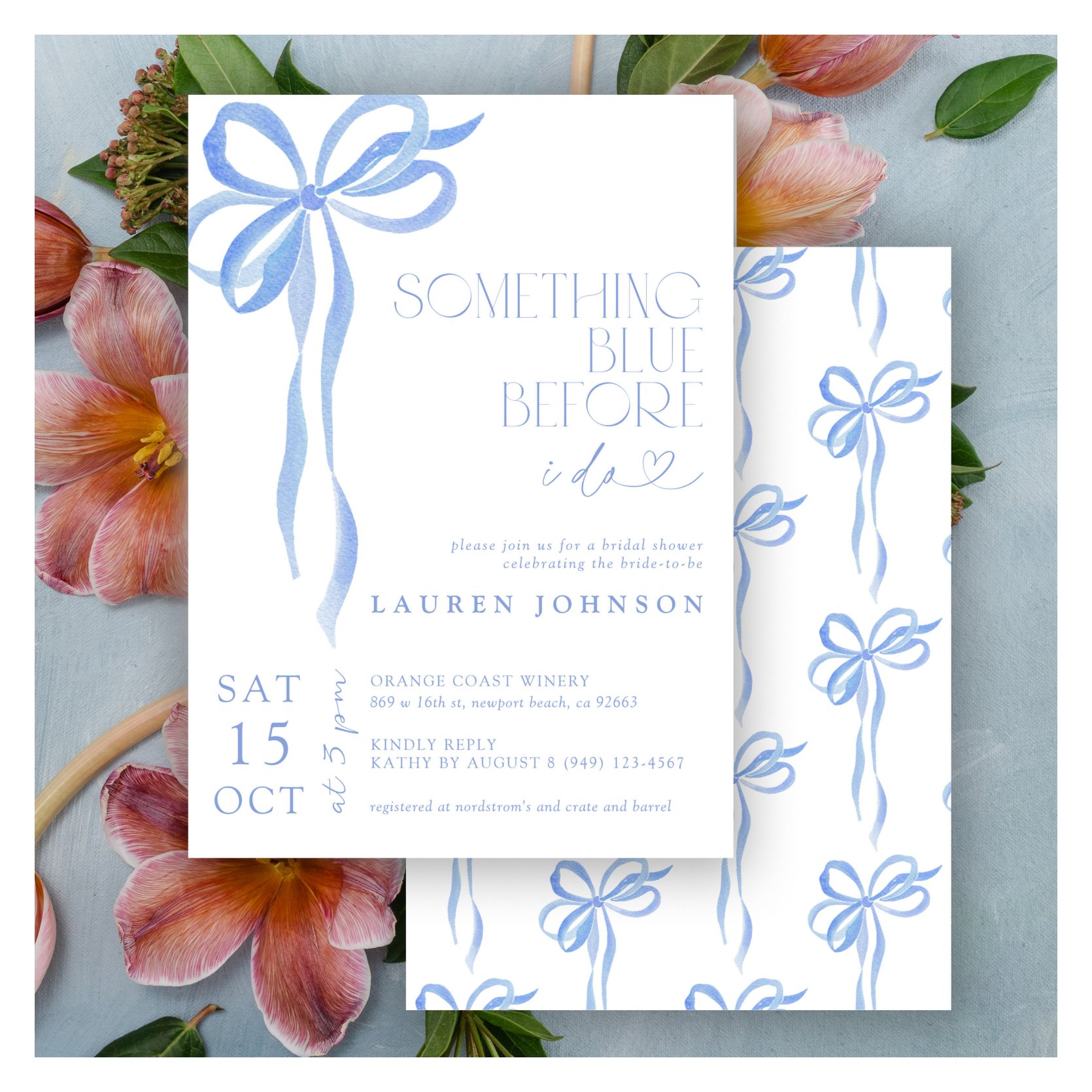 Bow Something Blue Before I Do Bridal Shower Invitation