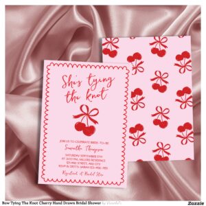 Bow Tying The Knot Cherry Hand Drawn Bridal Shower Invitation
