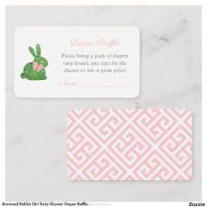Boxwood Rabbit Girl Baby Shower Diaper Raffle Enclosure Card