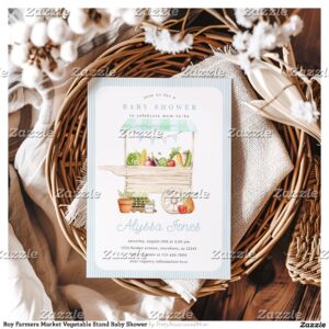 Boy Farmers Market Vegetable Stand Baby Shower Invitation