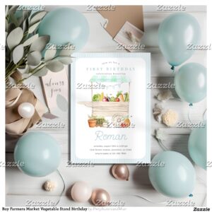 Boy Farmers Market Vegetable Stand Birthday Invitation