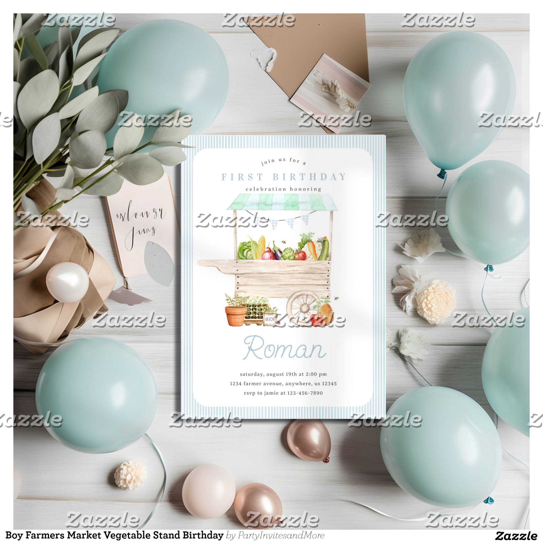 Boy Farmers Market Vegetable Stand Birthday Invitation