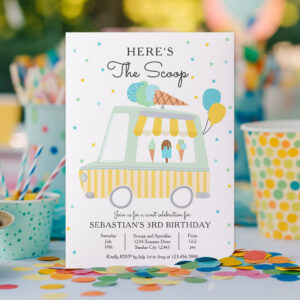 Boy Ice Cream Truck Here's The Scoop Birthday Invitation
