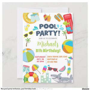 Boy pool party invitation, pool birthday bash. invitation