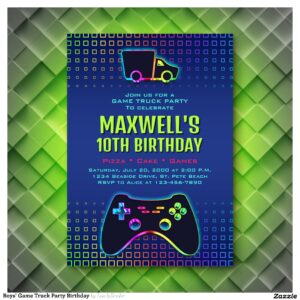 Boys' Game Truck Party Birthday Invitation