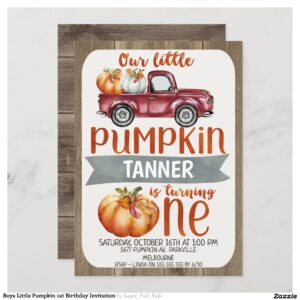 Boys Little Pumpkin 1st Birthday Invitation