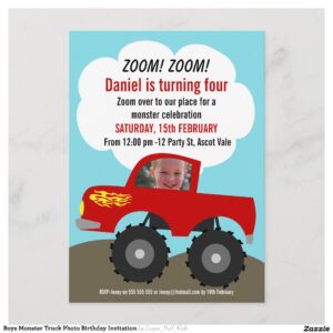 Boys Monster Truck Photo Birthday Invitation