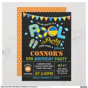 Boys Pool Party Birthday Chalkboard Invitation