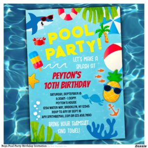 Boys Pool Party Birthday Invitation