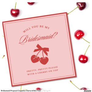 Bridesmaid Proposal Coquette Cherry & Bow Pink Invitation