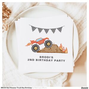 BRODI Red Monster Truck Boy Birthday Napkins